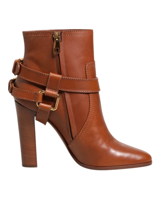 Dolce & Gabbana Braune Leder DG Logo Schnallen Stiefeletten Schuhe - Image 1