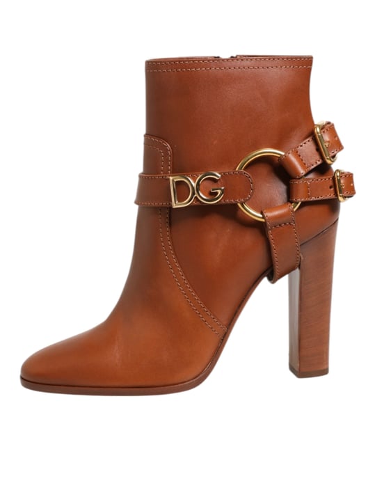 Dolce & Gabbana Braune Leder DG Logo Schnallen Stiefeletten Schuhe - Image 2