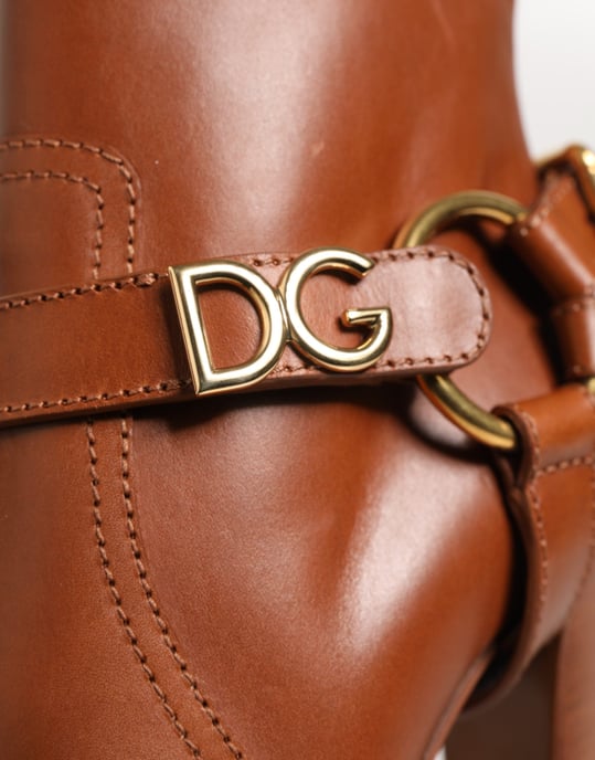 Dolce & Gabbana Braune Leder DG Logo Schnallen Stiefeletten Schuhe - Image 3