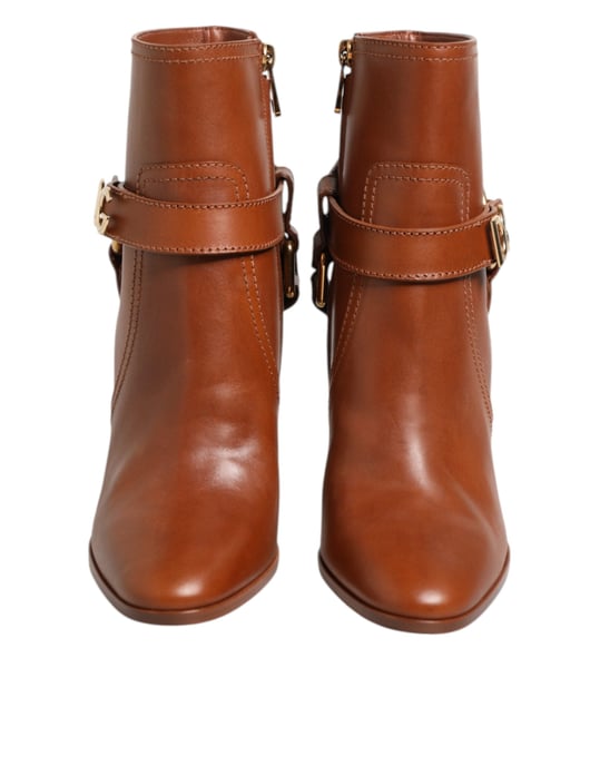 Dolce & Gabbana Braune Leder DG Logo Schnallen Stiefeletten Schuhe - Image 4