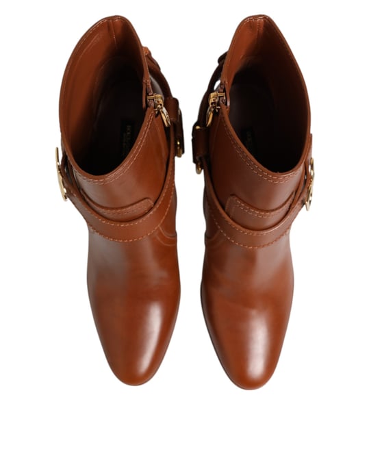 Dolce & Gabbana Braune Leder DG Logo Schnallen Stiefeletten Schuhe - Image 5