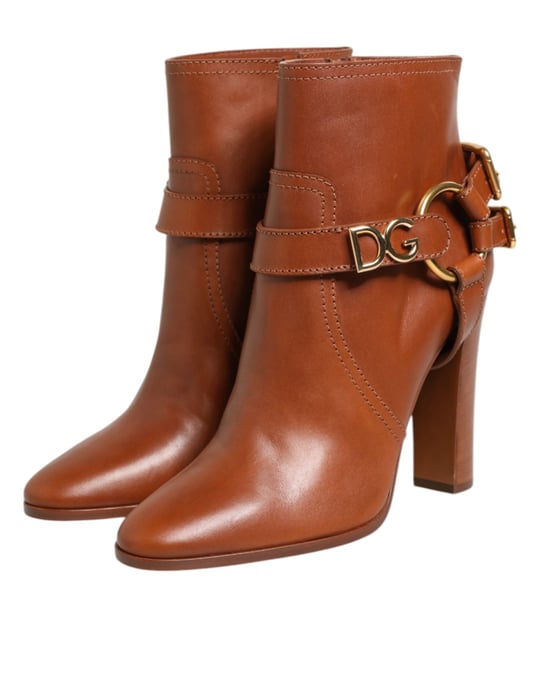 Dolce & Gabbana Braune Leder DG Logo Schnallen Stiefeletten Schuhe - Image 6