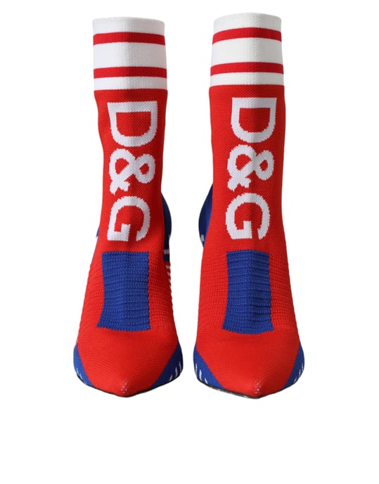 Dolce & Gabbana Rote Blaue Stretch-Socken-Stil Kurze Stiefel Logo-Schuhe - Image 2