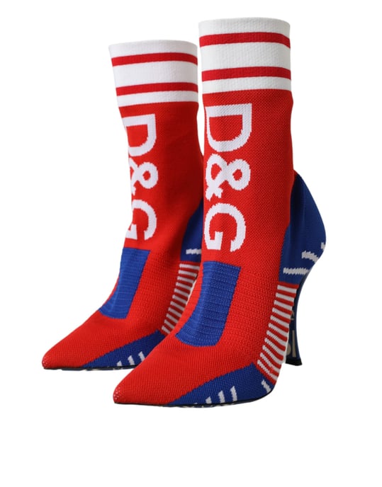 Dolce & Gabbana Rote Blaue Stretch-Socken-Stil Kurze Stiefel Logo-Schuhe - Image 3