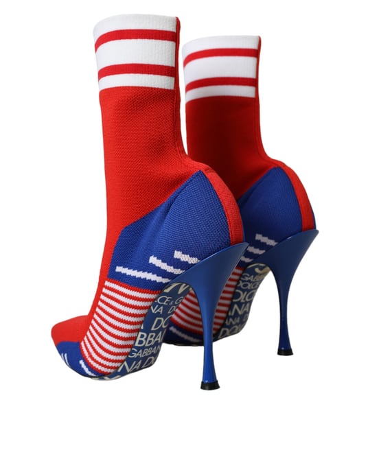 Dolce & Gabbana Rote Blaue Stretch-Socken-Stil Kurze Stiefel Logo-Schuhe - Image 4