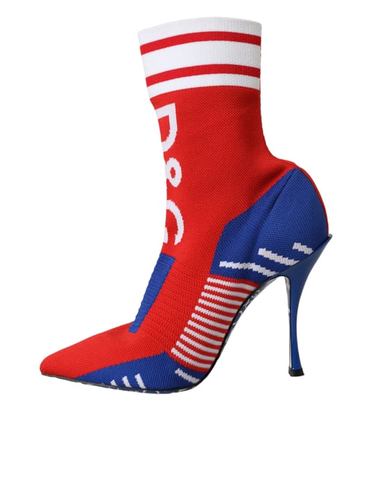 Dolce & Gabbana Rote Blaue Stretch-Socken-Stil Kurze Stiefel Logo-Schuhe - Image 5