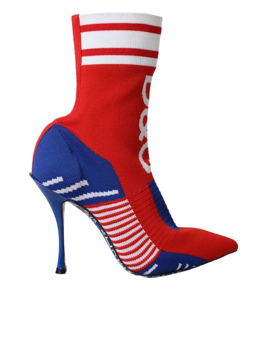 Dolce & Gabbana Rote Blaue Stretch-Socken-Stil Kurze Stiefel Logo-Schuhe - Image 6