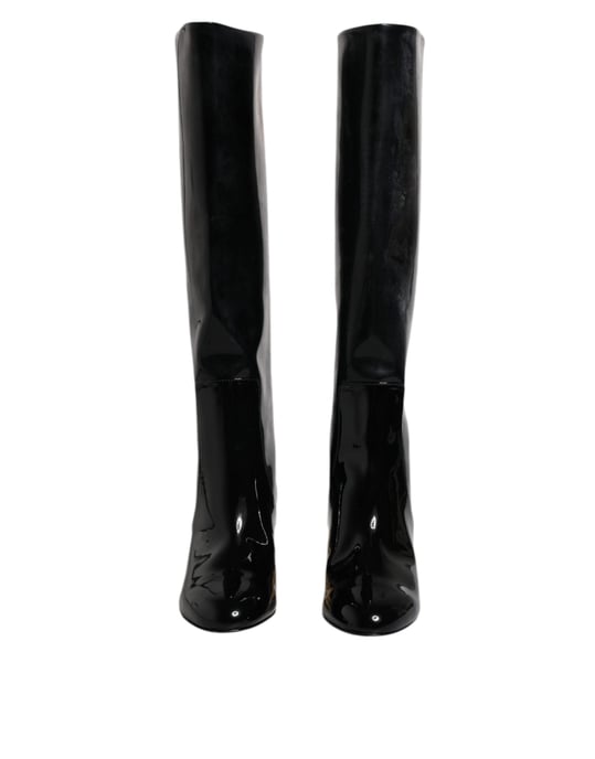 Dolce & Gabbana Schwarze Lackleder Vally Hohe Stiefel Schuhe - Image 2