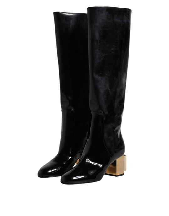 Dolce & Gabbana Schwarze Lackleder Vally Hohe Stiefel Schuhe - Image 4