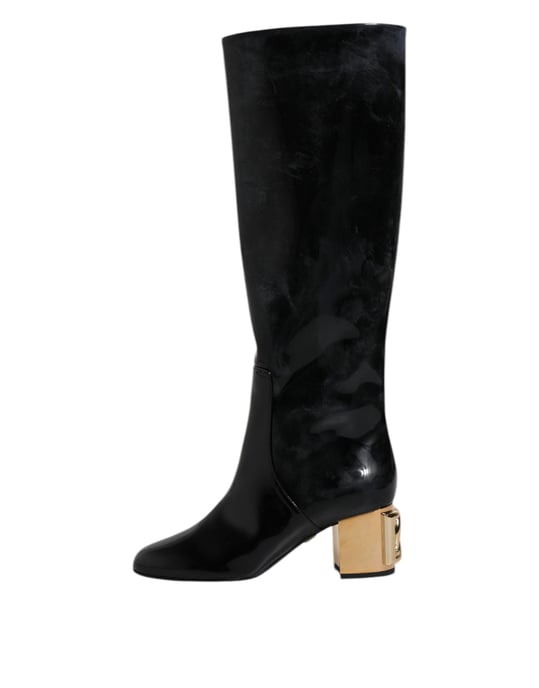 Dolce & Gabbana Schwarze Lackleder Vally Hohe Stiefel Schuhe - Image 6