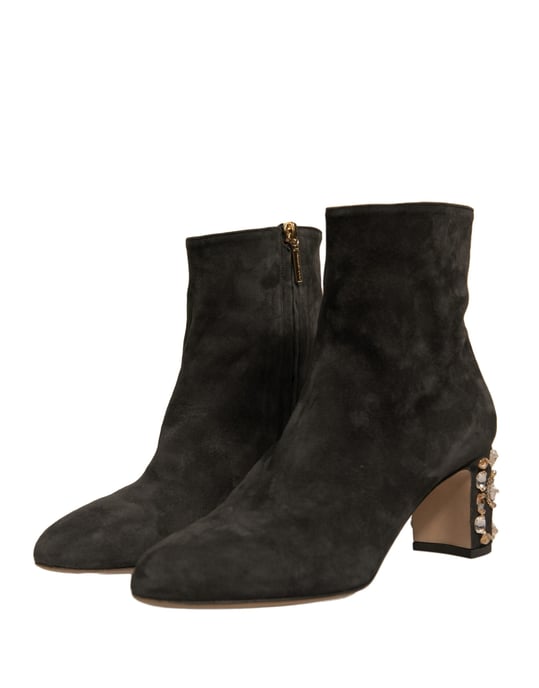 Dolce & Gabbana Schwarze Verzierter Absatz Stiefeletten Schuhe - Image 3