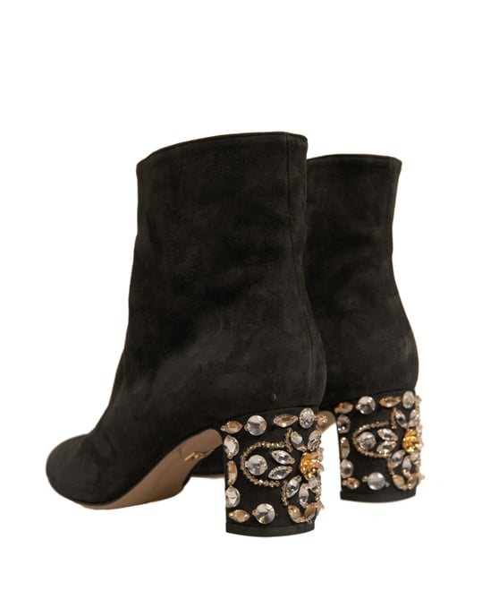 Dolce & Gabbana Schwarze Verzierter Absatz Stiefeletten Schuhe - Image 4