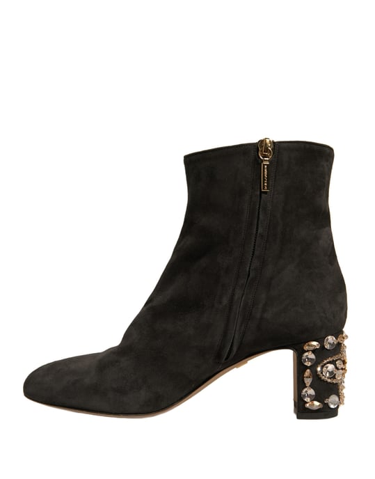 Dolce & Gabbana Schwarze Verzierter Absatz Stiefeletten Schuhe - Image 5