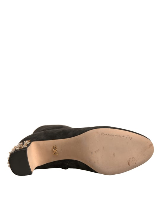 Dolce & Gabbana Schwarze Verzierter Absatz Stiefeletten Schuhe - Image 6