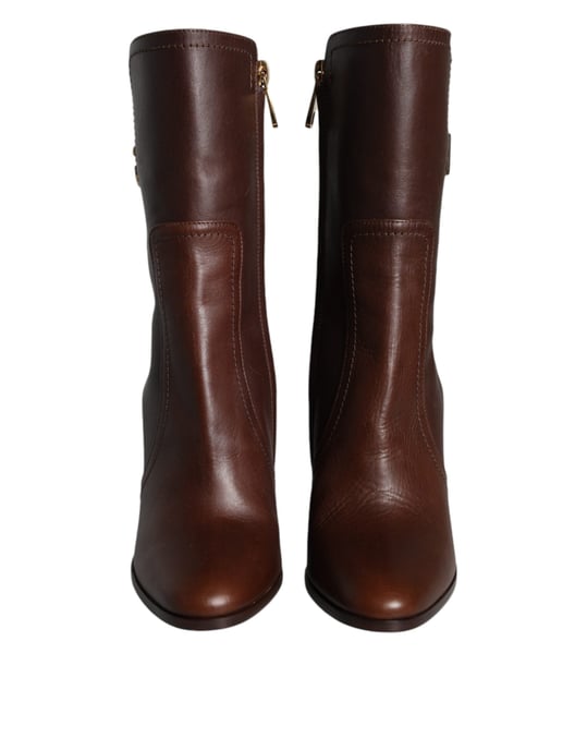 DOLCE & GABBANA Braune Lederabsatzstiefel Mid Calf Schuhe - Image 2