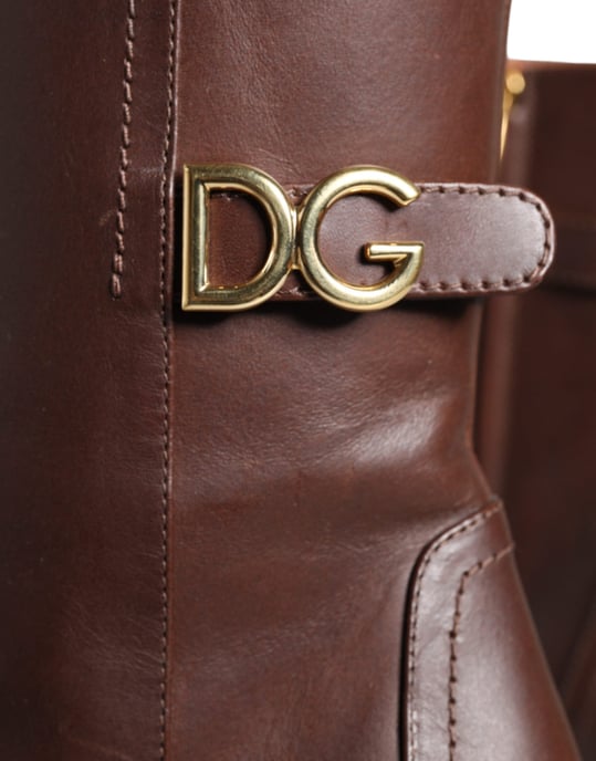 DOLCE & GABBANA Braune Lederabsatzstiefel Mid Calf Schuhe - Image 5