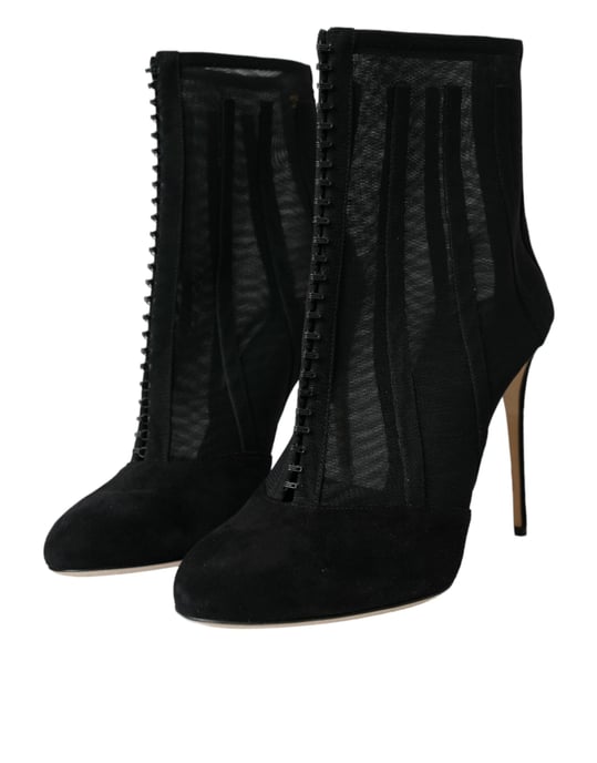 Dolce & Gabbana Schwarze Netz-Stiletto-Stiefeletten Schuhe - Image 2