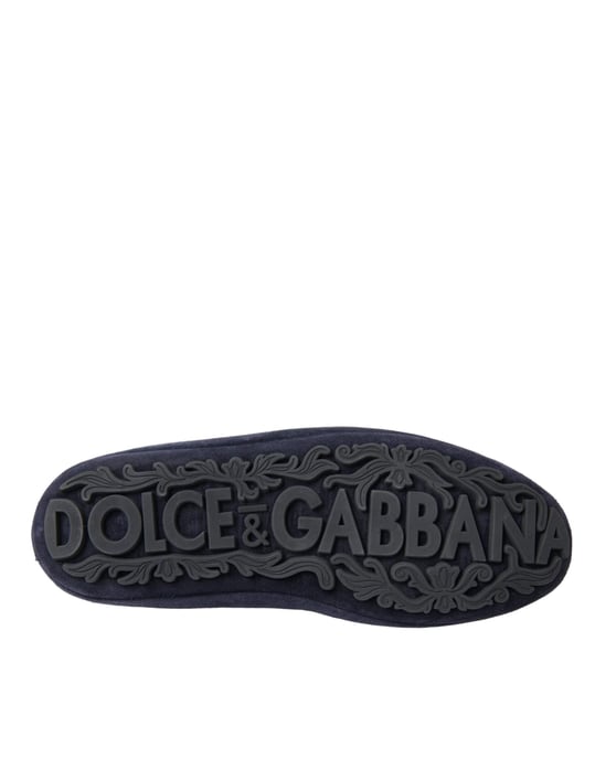 Dolce & Gabbana Blaue Leder Wildleder Kristallkrone Loafer Schuhe - Image 6