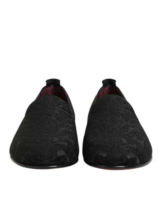 Dolce & Gabbana Schwarze Brokat Slipper Herrenanzugschuhe - Image 3