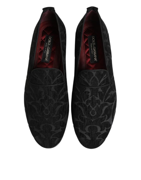 Dolce & Gabbana Schwarze Brokat Slipper Herrenanzugschuhe - Image 4