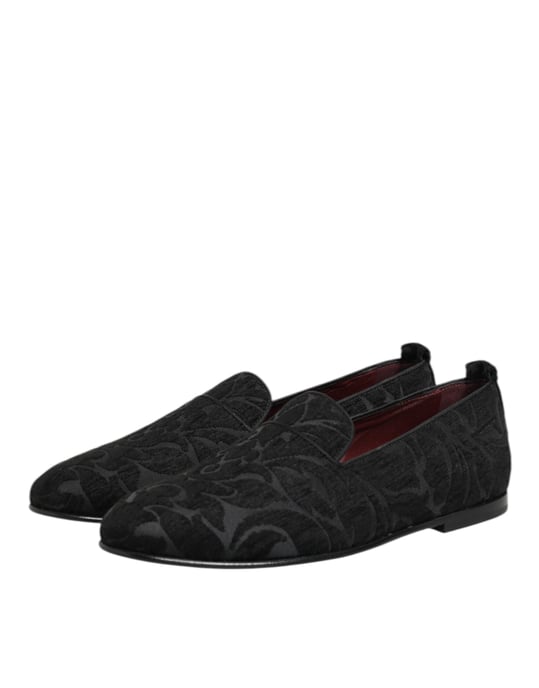Dolce & Gabbana Schwarze Brokat Slipper Herrenanzugschuhe - Image 5