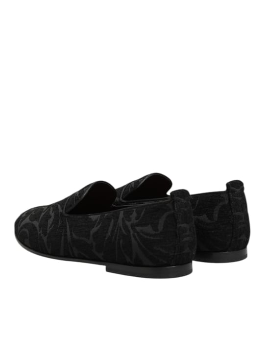 Dolce & Gabbana Schwarze Brokat Slipper Herrenanzugschuhe - Image 6