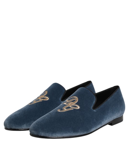 Dolce & Gabbana Blaue Samt DG Logo Slipper Formale Schuhe - Image 4