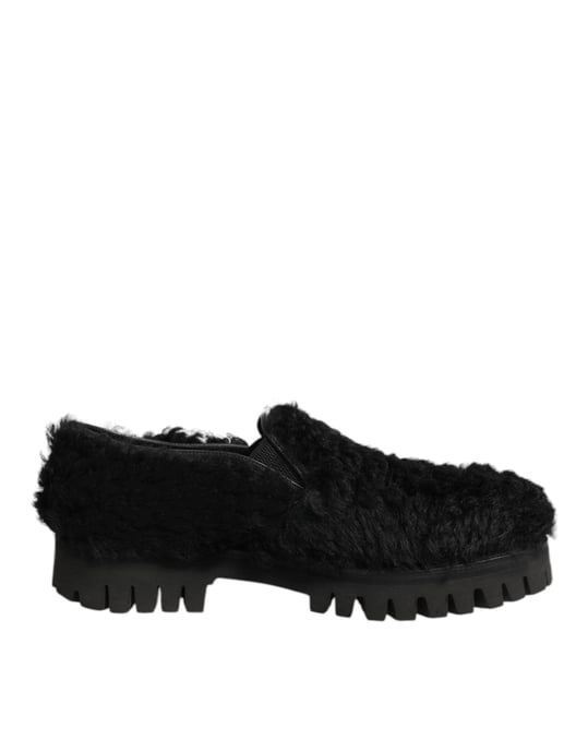 Dolce & Gabbana Kleid Schwarze Fell Leder Hausschuhe Herren Schuhe - Image 1