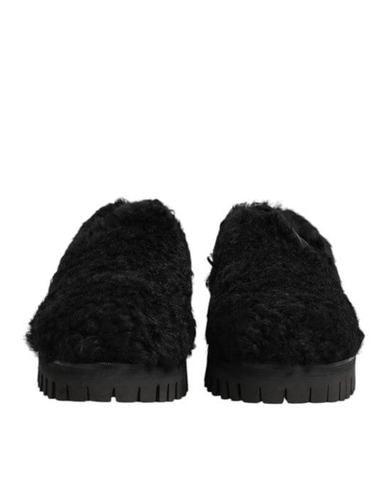Dolce & Gabbana Kleid Schwarze Fell Leder Hausschuhe Herren Schuhe - Image 3