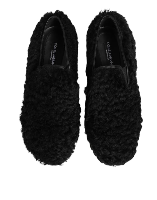Dolce & Gabbana Kleid Schwarze Fell Leder Hausschuhe Herren Schuhe - Image 4