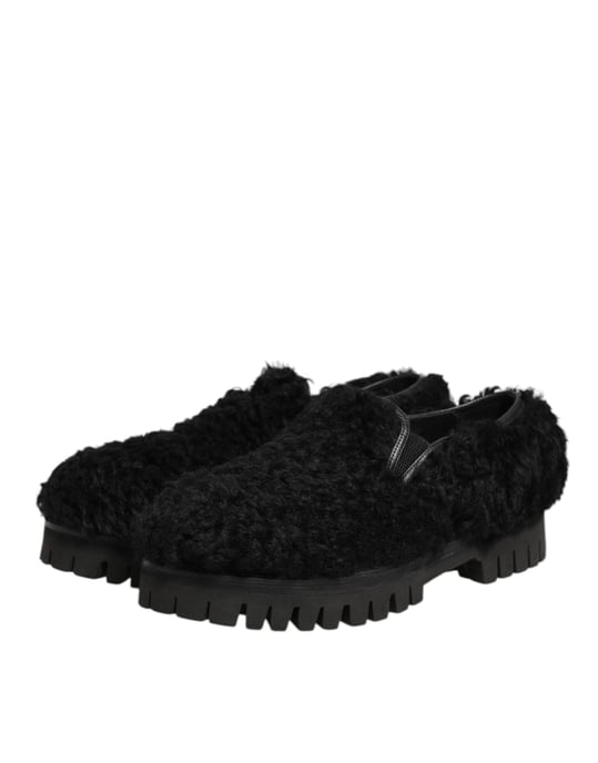Dolce & Gabbana Kleid Schwarze Fell Leder Hausschuhe Herren Schuhe - Image 5