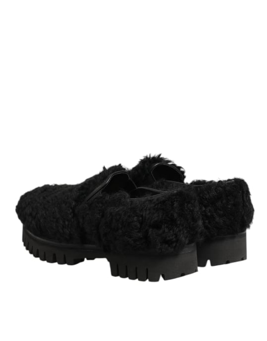 Dolce & Gabbana Kleid Schwarze Fell Leder Hausschuhe Herren Schuhe - Image 6