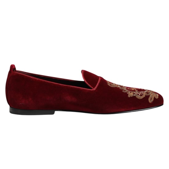 Dolce & Gabbana Rote Samt Goldkrone Herren Slipper Schuhe - Image 2