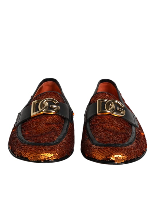 Dolce & Gabbana Orange Pailletten-verzierte Herrenschuhe Slipper - Image 2