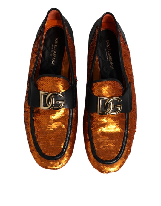 Dolce & Gabbana Orange Pailletten-verzierte Herrenschuhe Slipper - Image 3