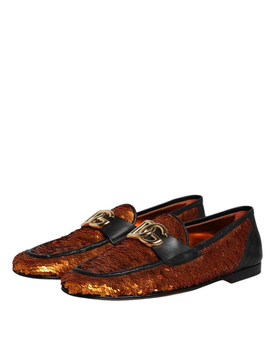 Dolce & Gabbana Orange Pailletten-verzierte Herrenschuhe Slipper - Image 4