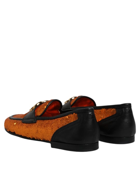 Dolce & Gabbana Orange Pailletten-verzierte Herrenschuhe Slipper - Image 5