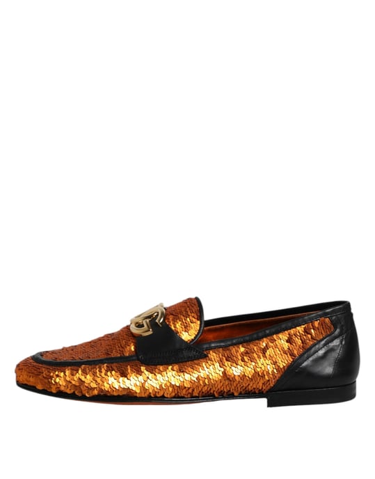 Dolce & Gabbana Orange Pailletten-verzierte Herrenschuhe Slipper - Image 6