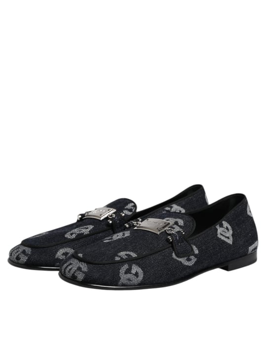 Dolce & Gabbana Blaue Logo Baumwoll Loafers formelle Dressschuhe - Image 4