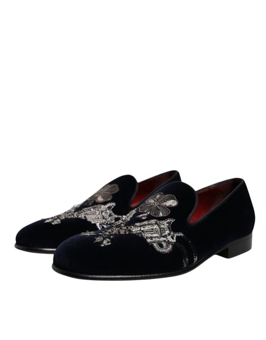 Dolce & Gabbana Schwarze Samt Blumengun Loafer Anzugschuhe - Image 3
