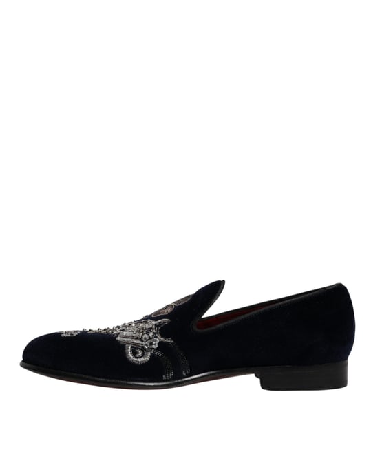 Dolce & Gabbana Schwarze Samt Blumengun Loafer Anzugschuhe - Image 5