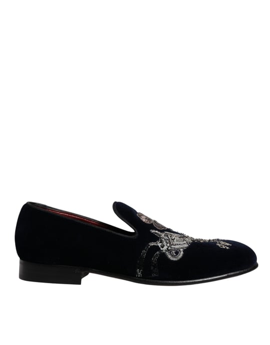 Dolce & Gabbana Schwarze Samt Blumengun Loafer Anzugschuhe - Image 6