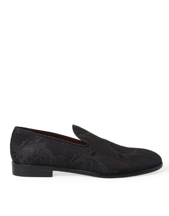 Dolce & Gabbana Schwarze Brokat Herren Slipper Dressschuhe - Image 1