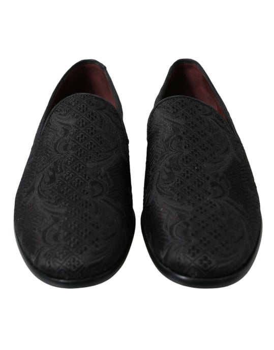 Dolce & Gabbana Schwarze Brokat Herren Slipper Dressschuhe - Image 2