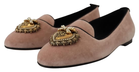 Dolce & Gabbana Rosa Samt Slipper Loafer Flachschuhe - Image 2