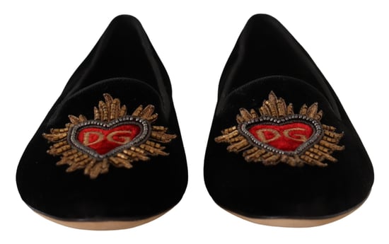 Dolce & Gabbana Schwarze DG Heiliges Herz Patch Slipper Flache Schuhe - Image 2