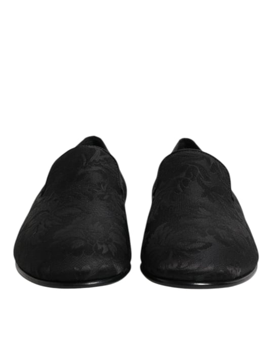 Dolce & Gabbana Schwarze Florale Brokat Slipper Herren Dress Schuhe - Image 2