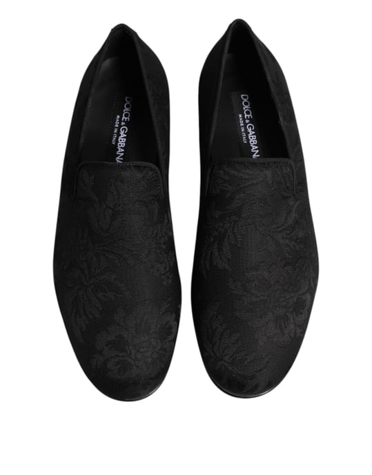 Dolce & Gabbana Schwarze Florale Brokat Slipper Herren Dress Schuhe - Image 3