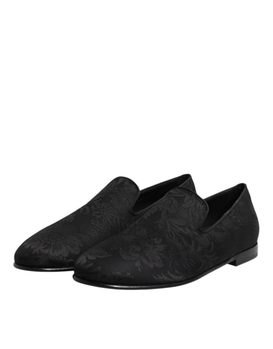 Dolce & Gabbana Schwarze Florale Brokat Slipper Herren Dress Schuhe - Image 4