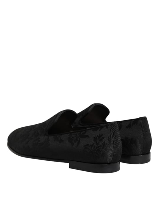 Dolce & Gabbana Schwarze Florale Brokat Slipper Herren Dress Schuhe - Image 5